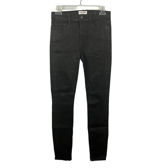 Frame le skinny de jeanne coated black denim jeans size 28 - Picture 1 of 11